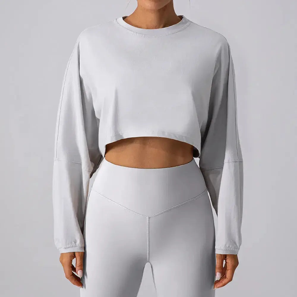 Round Neck Short Sports Yoga Long Sleeve set - Plush Fashion Hub