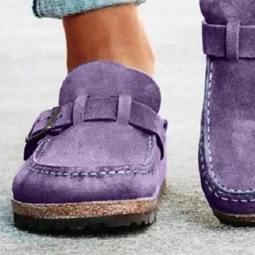 Round Toe Low Heel Buckle Loafers - Plush Fashion Hub