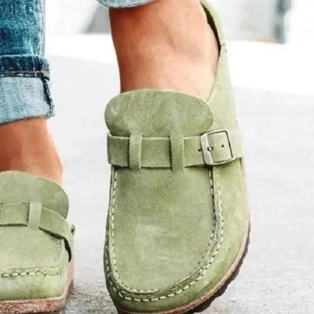 Round Toe Low Heel Buckle Loafers - Plush Fashion Hub