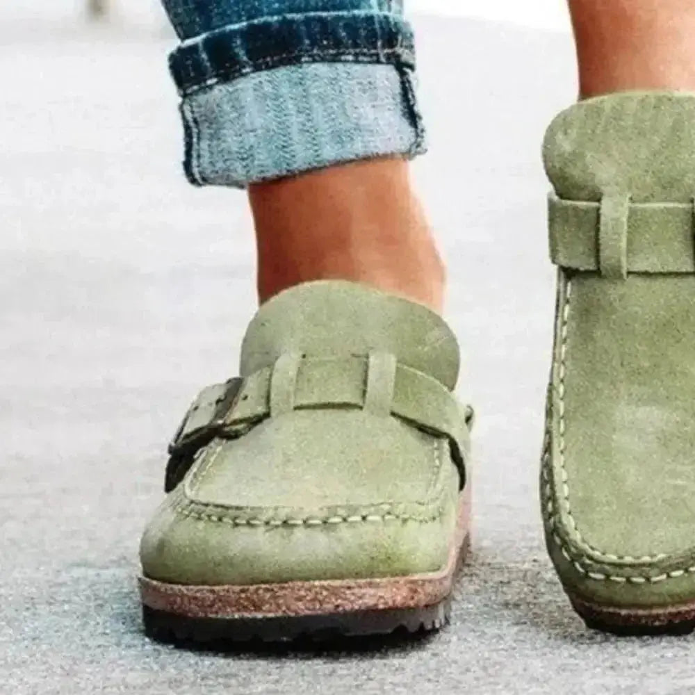 Round Toe Low Heel Buckle Loafers - Plush Fashion Hub