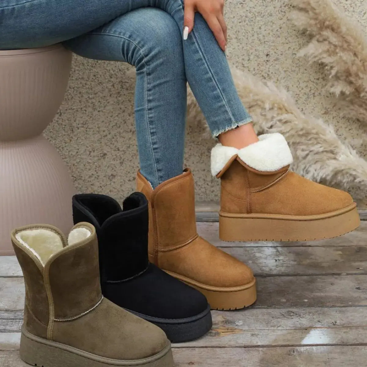 Round Toe Platform Boots - Plush Fashion Hub
