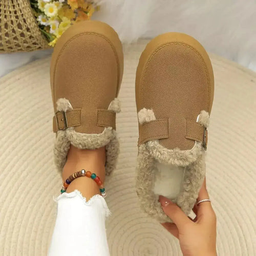 Round Toe Platform Fleece-Lined Slip-Ons - Plush Fashion Hub