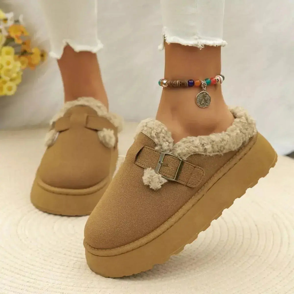 Round Toe Platform Fleece-Lined Slip-Ons - Plush Fashion Hub