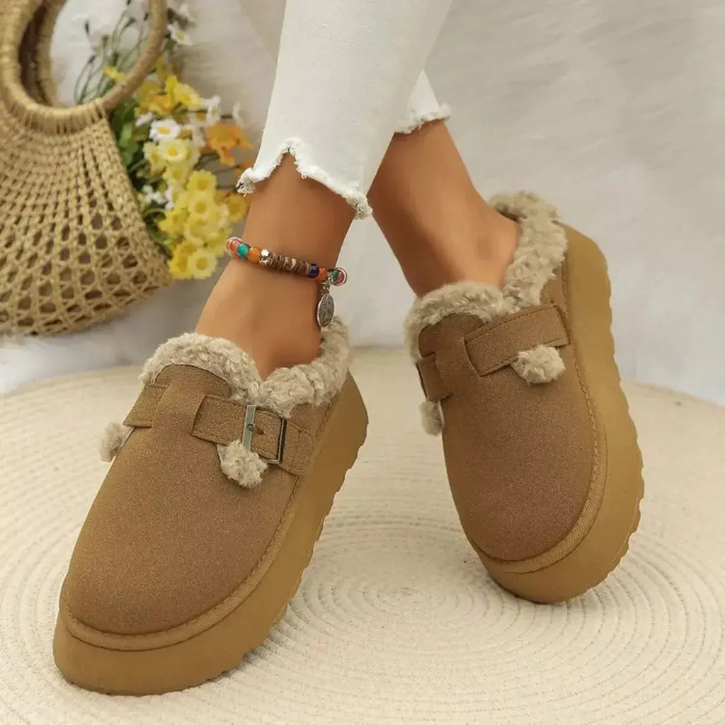Round Toe Platform Fleece-Lined Slip-Ons - Plush Fashion Hub
