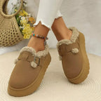 Round Toe Platform Fleece-Lined Slip-Ons - Plush Fashion Hub