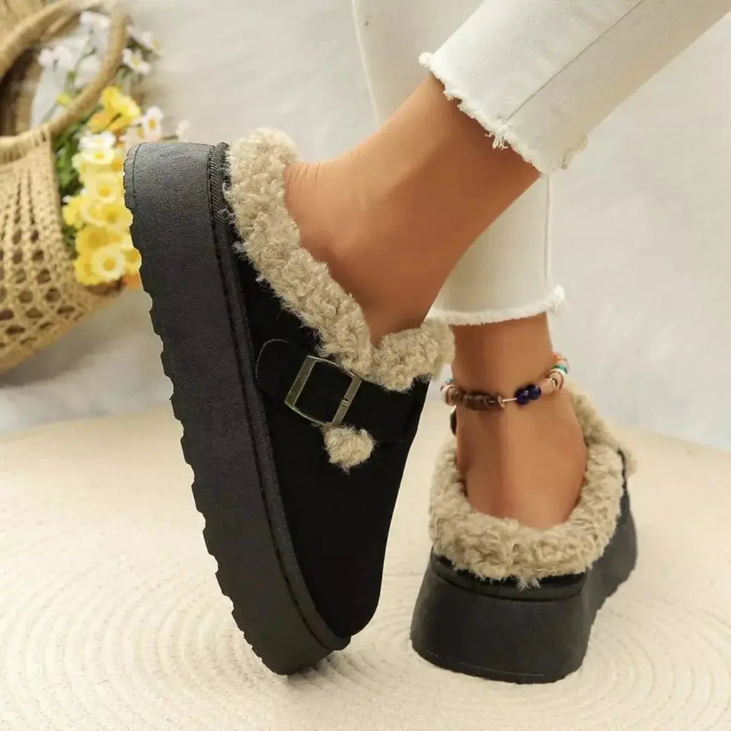 Round Toe Platform Fleece-Lined Slip-Ons - Plush Fashion Hub