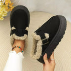 Round Toe Platform Fleece-Lined Slip-Ons - Plush Fashion Hub