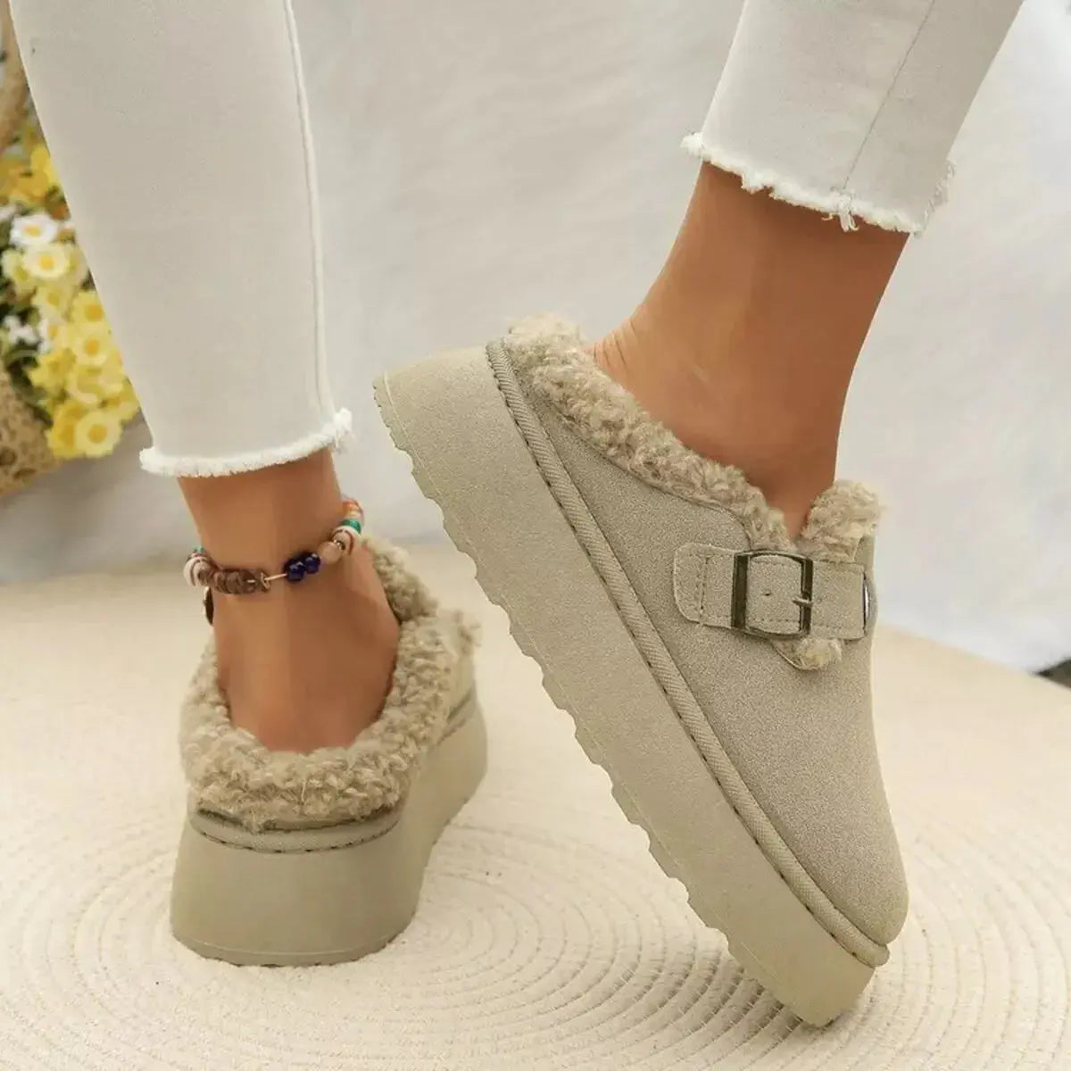 Round Toe Platform Fleece-Lined Slip-Ons - Plush Fashion Hub