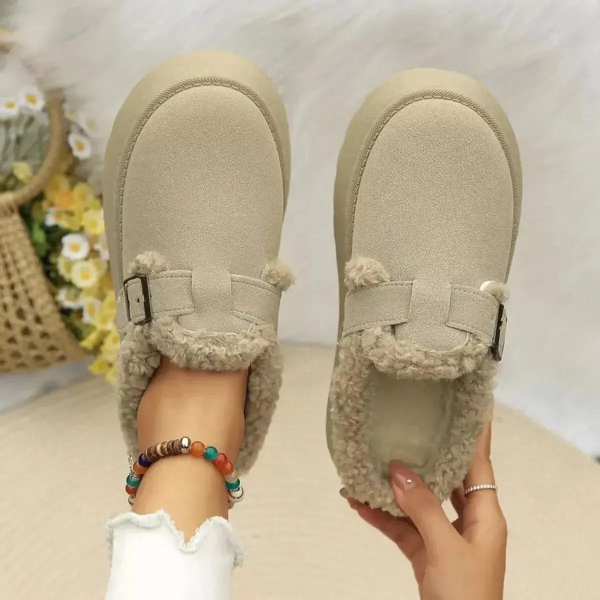 Round Toe Platform Fleece-Lined Slip-Ons - Plush Fashion Hub