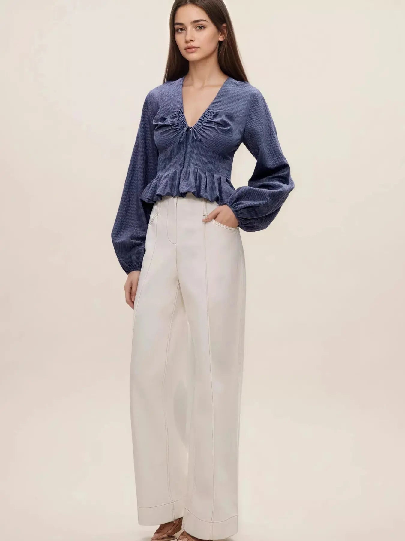 Ruffled Hem Balloon Sleeve Blouse - Plush Fashion Hub