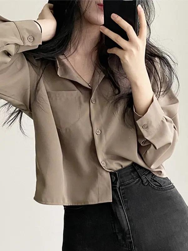 SImple Polo Collar Long Sleeve Short Shirt Plush Fashion Hub