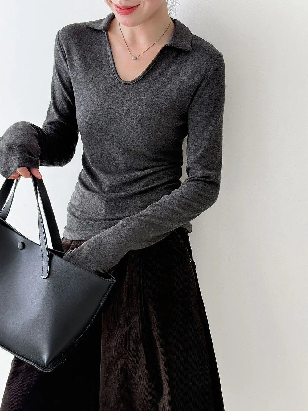 Simple Fit V-neck Basic Shirt Plush Fashion Hub