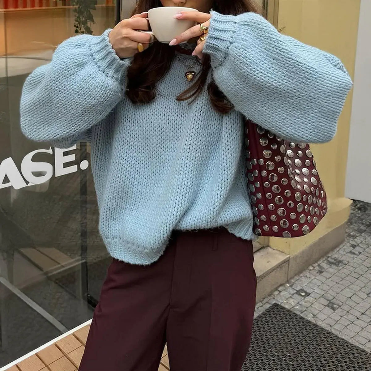 Simple Round Neck Long Sleeve Lining Sweaters Women's Clothing - Plush Fashion Hub