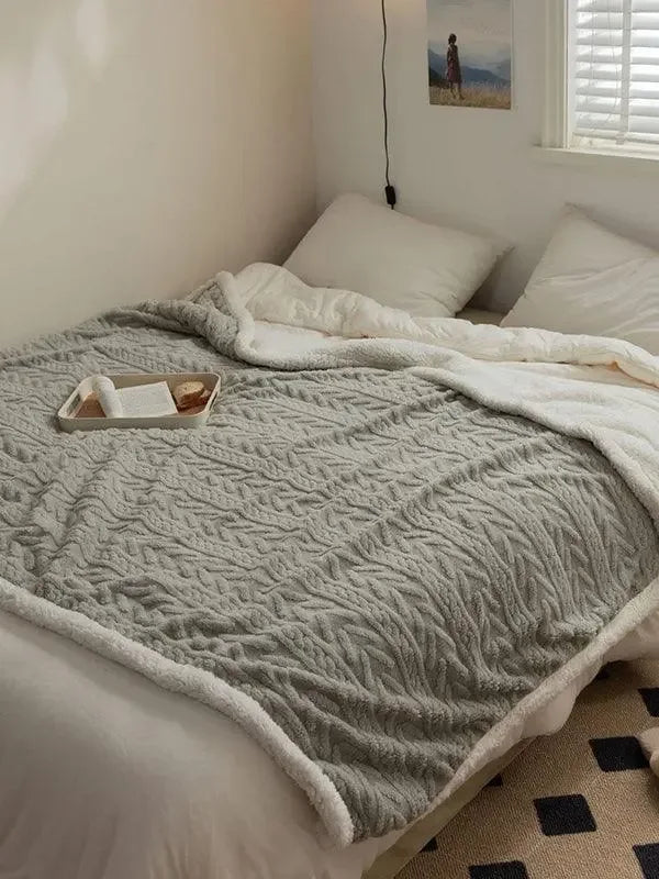 Simple Solid Color Double Layer Thickened Lamb Fleece Blanket - Plush Fashion Hub