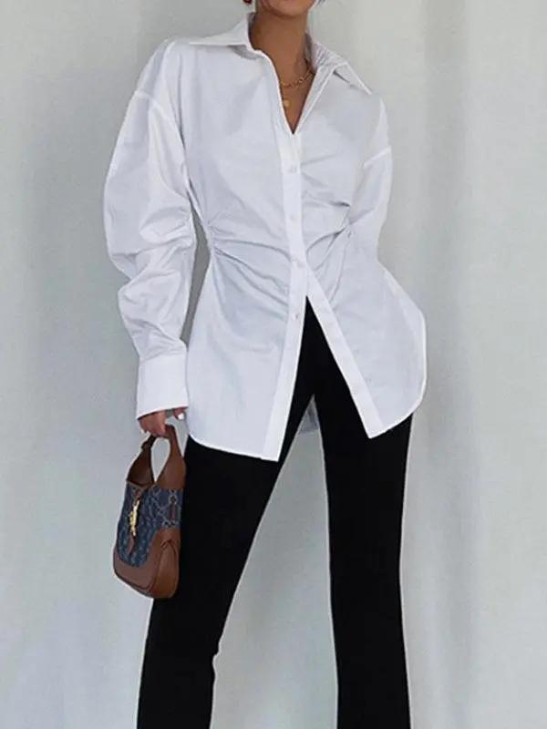Simple Waist Lapel Ruffeld White Shirt - Stylish & Comfortable PAINEVIDA