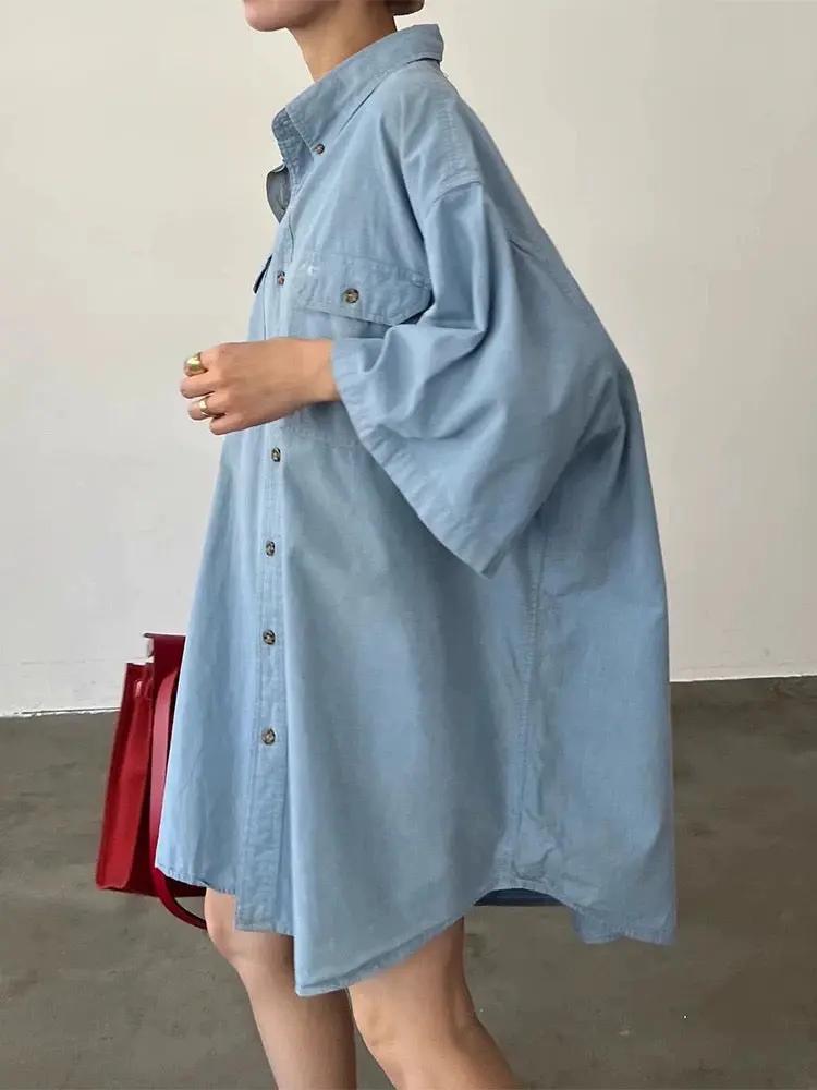 Single Breasted Short Sleeve Denim Shirt PAINEVIDA