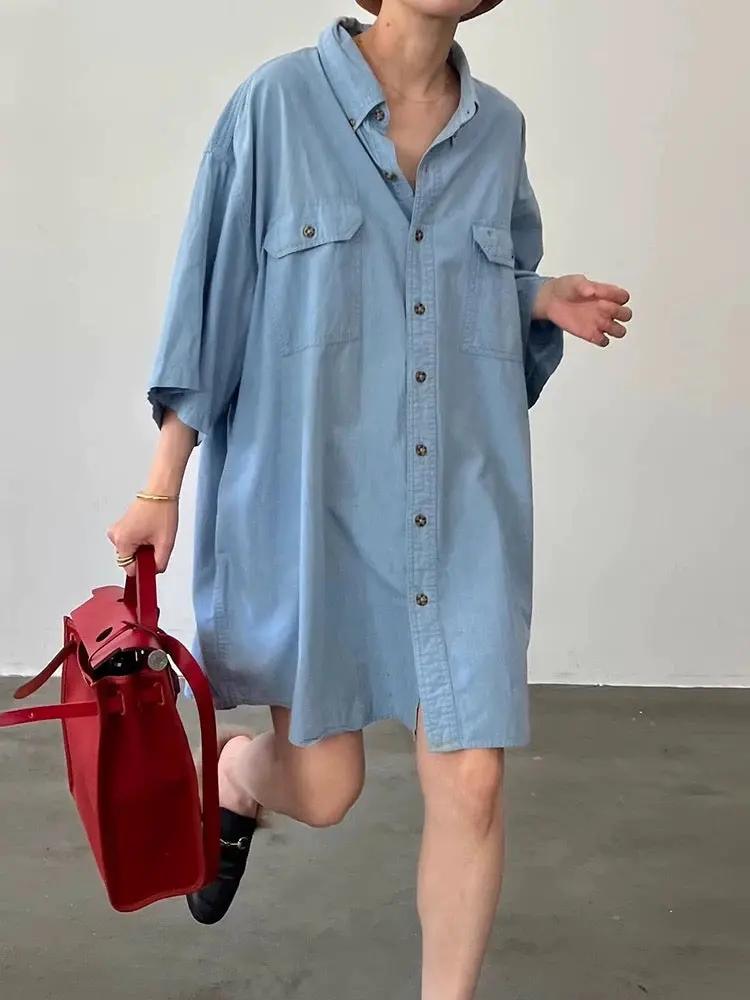 Single Breasted Short Sleeve Denim Shirt PAINEVIDA