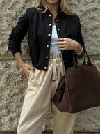 Snap Down Cropped Bomber Jacket - Plush Fashion Hub