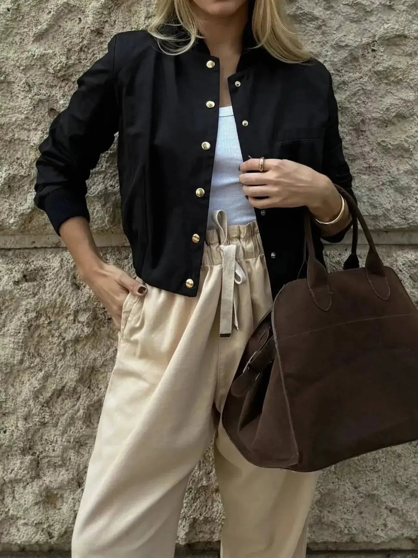 Snap Down Cropped Bomber Jacket - Plush Fashion Hub