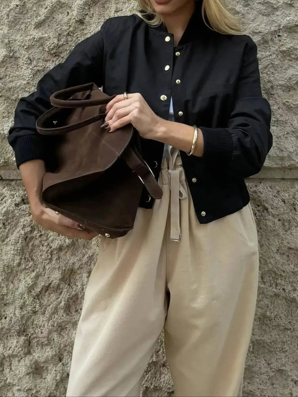 Snap Down Cropped Bomber Jacket - Plush Fashion Hub