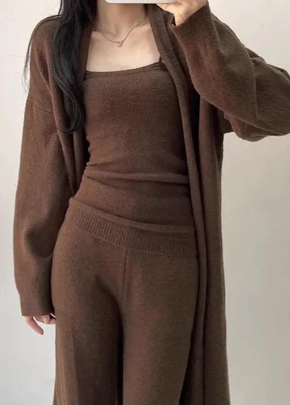 Soft Casual Knitted Long Cardigan&Camisole&Pants 3 Pieces Suit PAINEVIDA