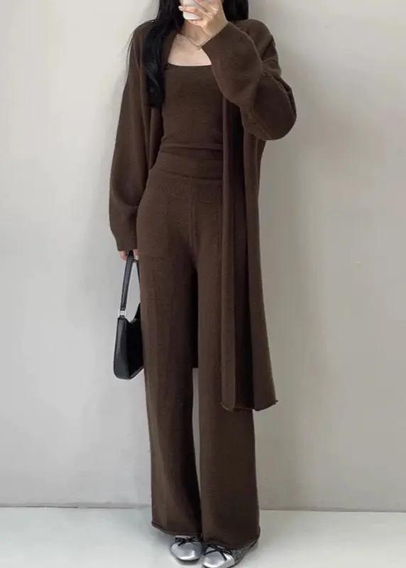 Soft Casual Knitted Long Cardigan&Camisole&Pants 3 Pieces Suit PAINEVIDA