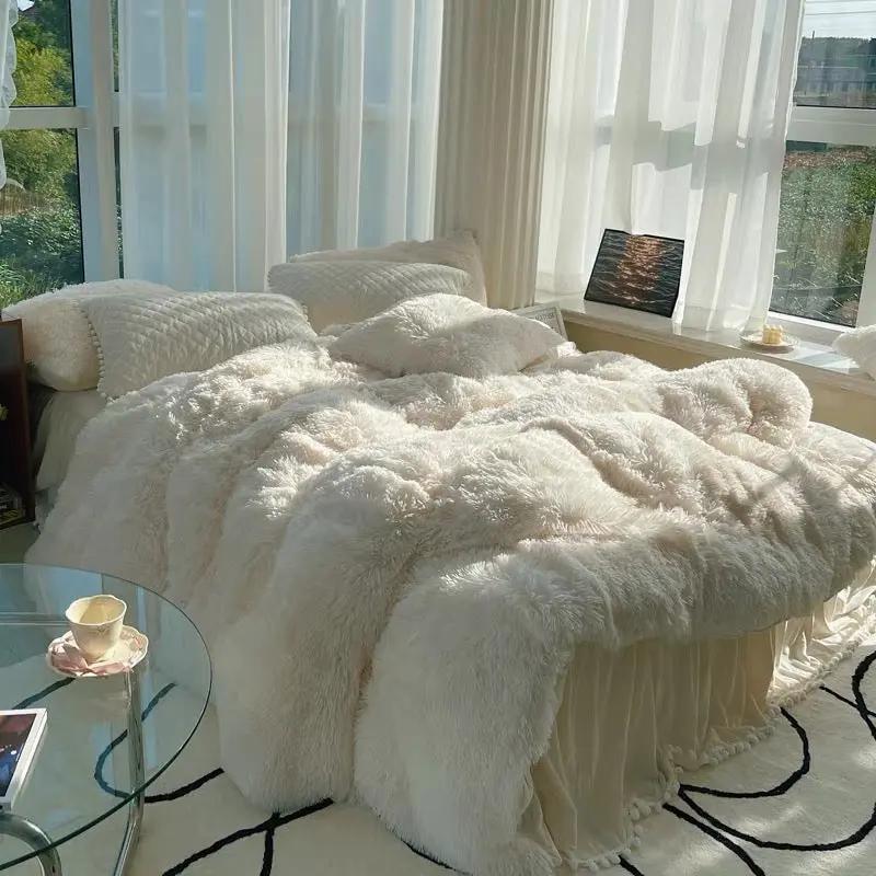 Soft Warm Coral Mink Velvet Cotton Four-piece Bedding Set Plush Fashion Hub