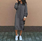 Solid Color Long-sleeved Hooded Drawstring Pullover Long Sweatshirt - Plush Fashion Hub