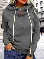 Split Collar Zip-Up Hoodie Sweatshirt - Plush Fashion Hub