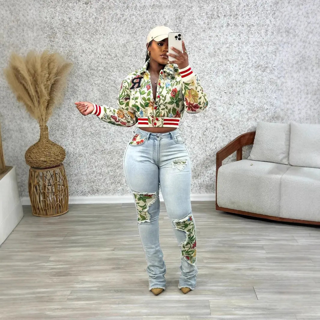 Spring Jacquard Ladies Long Sleeve Square Neck Short Jacket Perfecsy