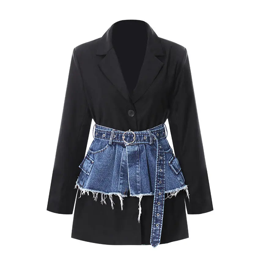Spring Two Piece Set Denim Waist Seal Waist Slimming Multi Match Two Piece Set Women Blazer Perfecsy