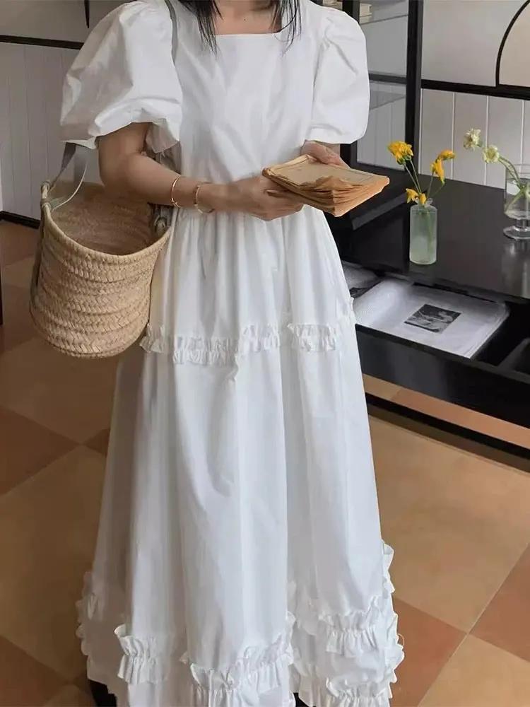 Square Neck Splicing Fungus Lace Puff Sleeve Dress Plush Fashion Hub