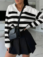 Striped Dropped Shoulder Knit Top - Plush Fashion Hub