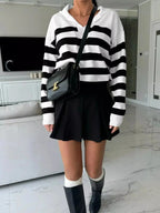 Striped Dropped Shoulder Knit Top - Plush Fashion Hub