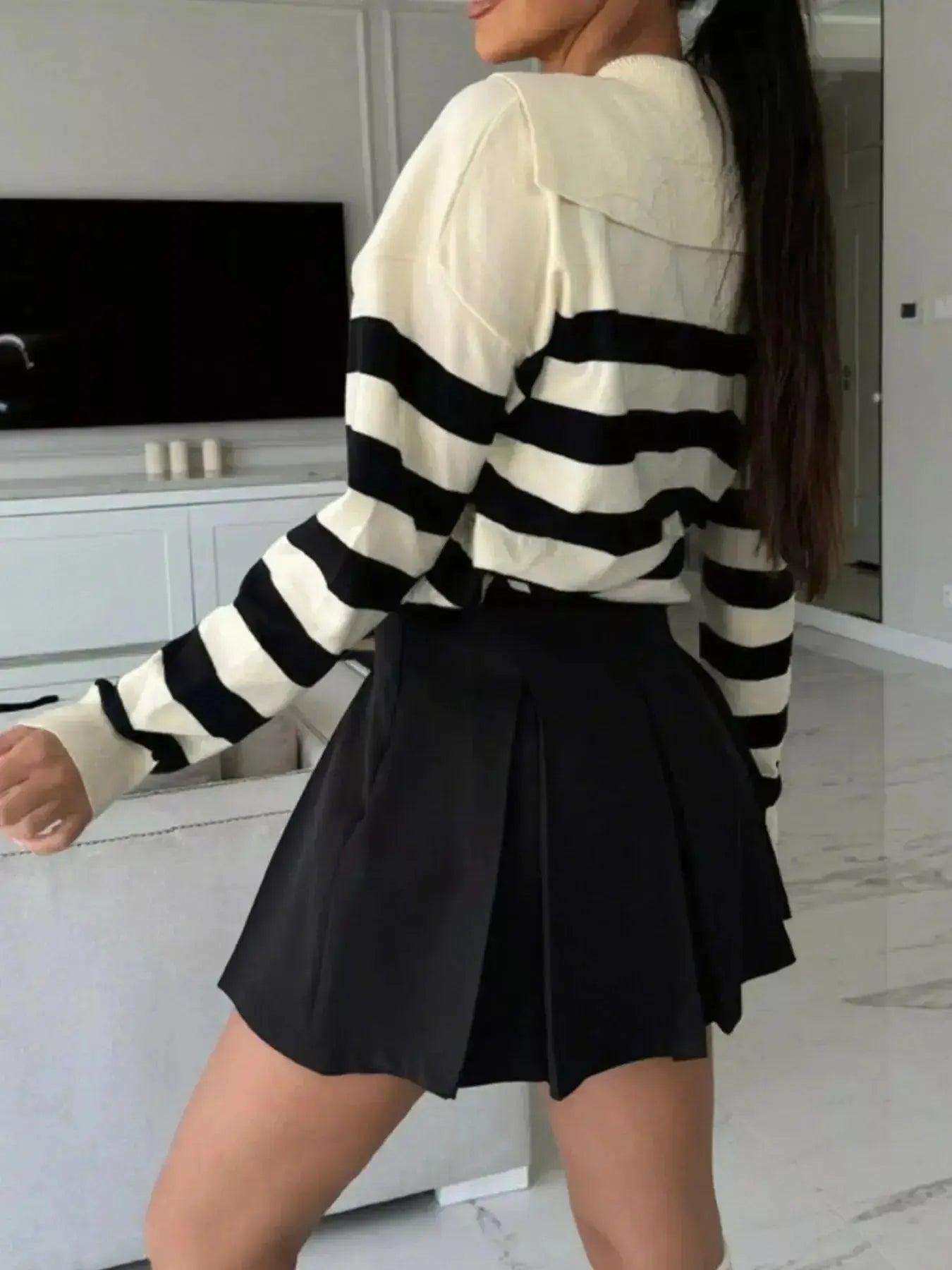 Striped Dropped Shoulder Knit Top - Plush Fashion Hub