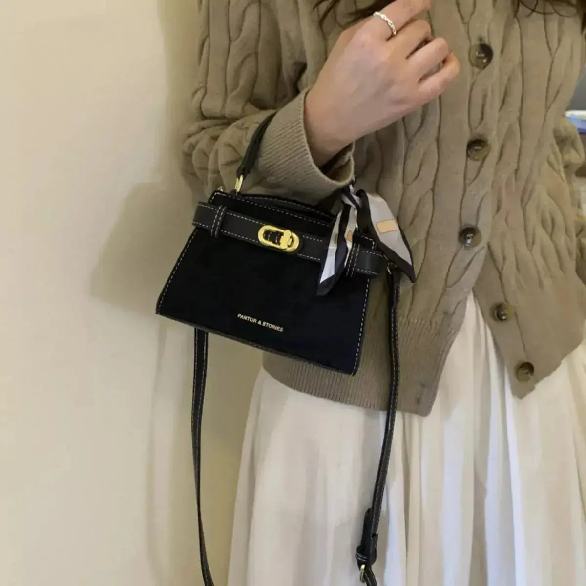 Suede Mini Crossbody Bag with Leather Strap - Plush Fashion Hub