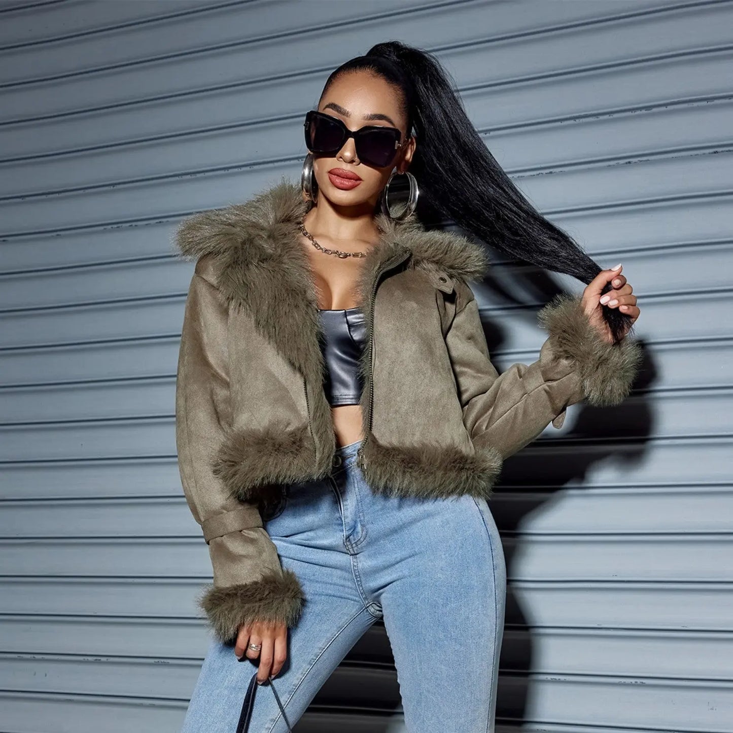 Suede Short Coat Women Fall Winter Jacket Motorcycle Clothing Women Perfecsy