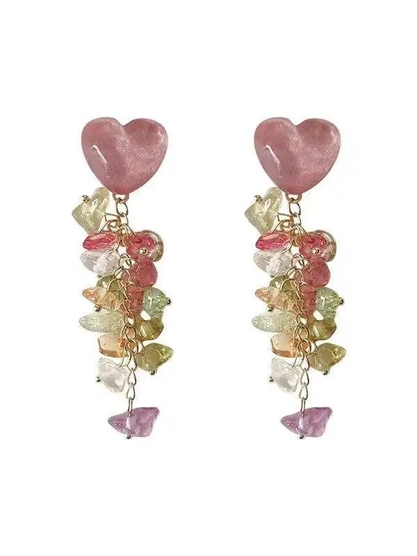 Sweet Heart Crystal Silver Long Tassel Earrings PAINEVIDA