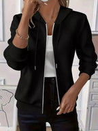 Texture Zip-Up Hoodie with Drawstring - Plush Fashion Hub