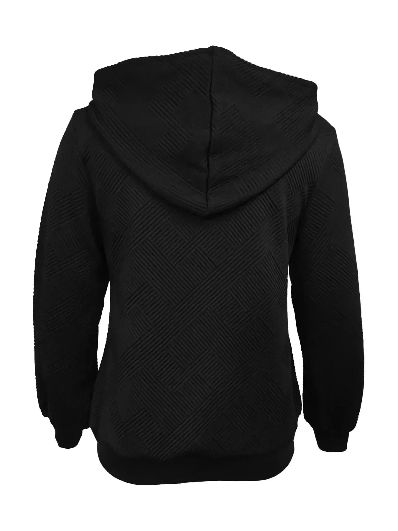 Texture Zip-Up Hoodie with Drawstring - Plush Fashion Hub