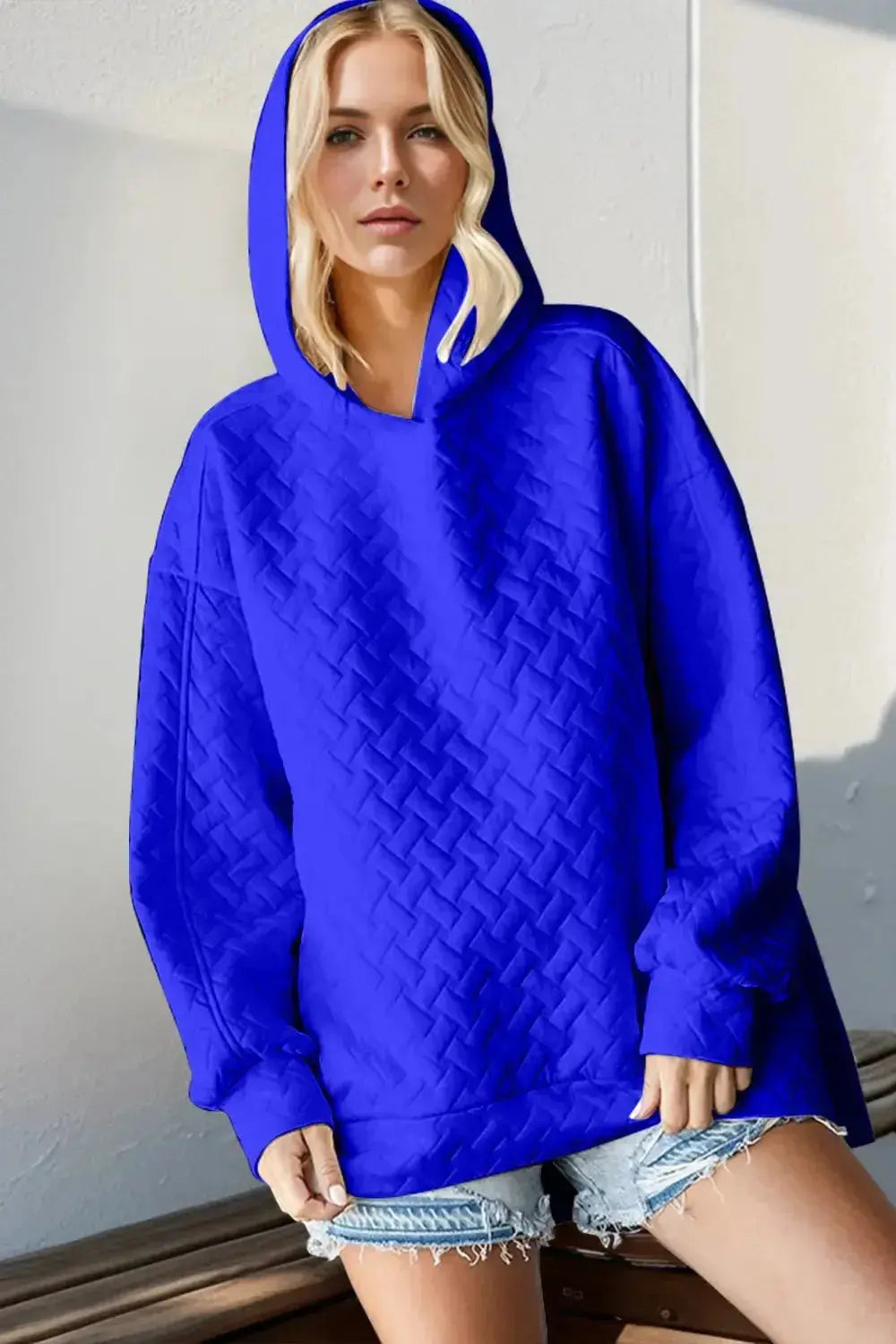 Double Take Full Size Texture Drop Shoulder Long Sleeve Hoodie - Plush Fashion Hub