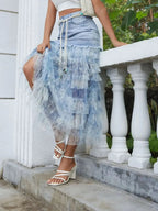Tiered Ruffle Denim Patchwork Skirt - Plush Fashion Hub