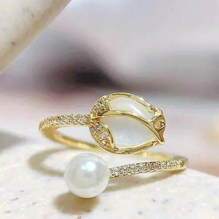 Tulip Bud Pearl Ring Female Fashion Minority Design.
