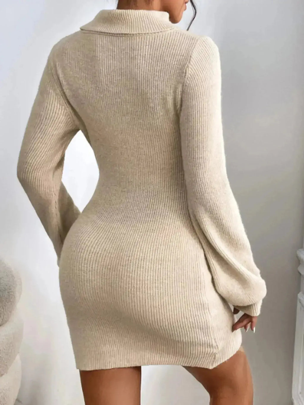 Turtleneck Ribbed Knit Sweater Dress - Plush Fashion Hub