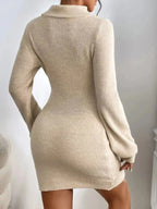 Turtleneck Ribbed Knit Sweater Dress - Plush Fashion Hub