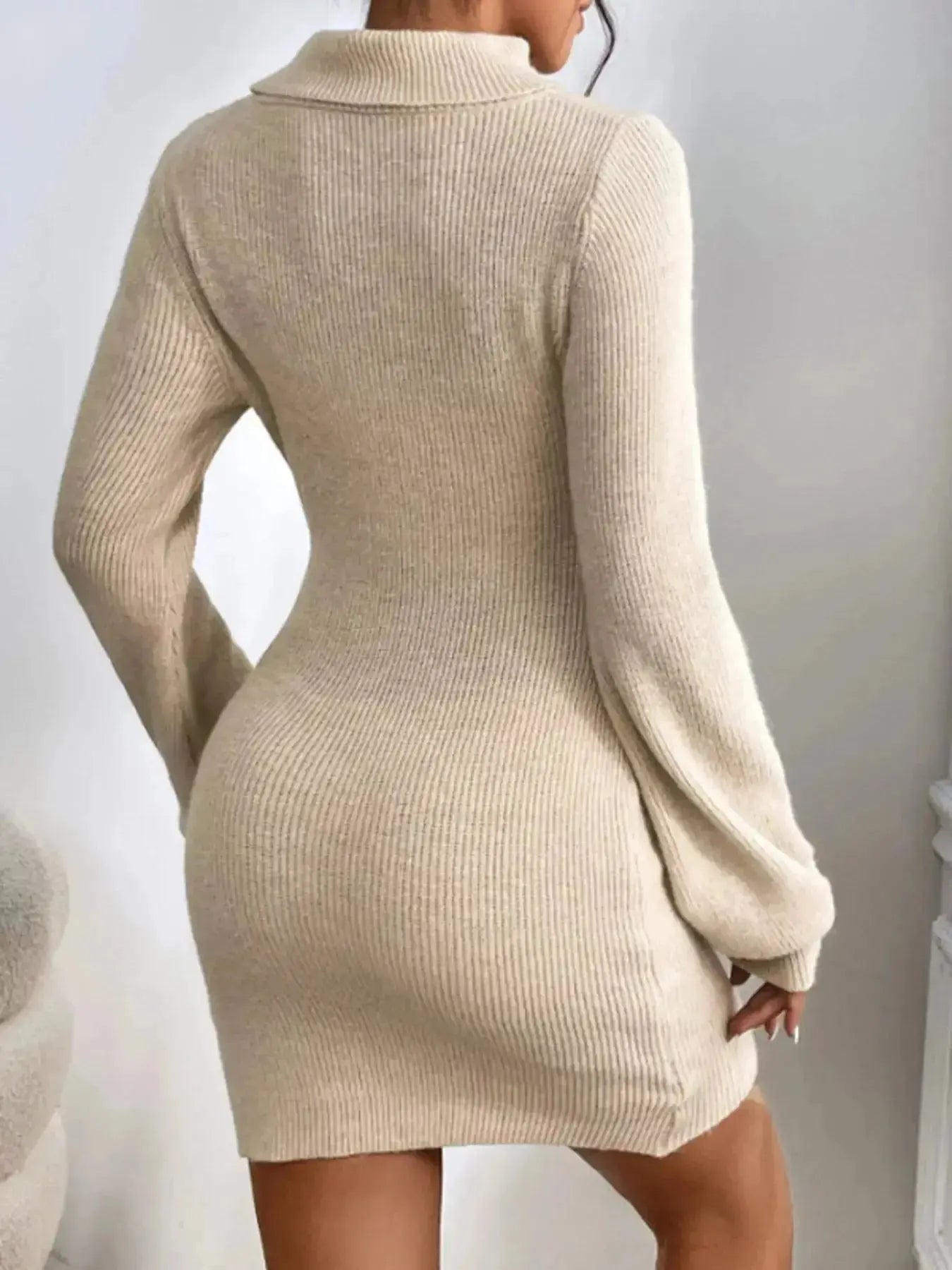 Turtleneck Ribbed Knit Sweater Dress - Plush Fashion Hub