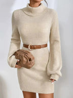 Turtleneck Ribbed Knit Sweater Dress - Plush Fashion Hub
