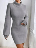 Turtleneck Ribbed Knit Sweater Dress - Plush Fashion Hub