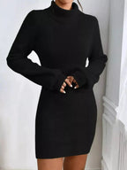 Turtleneck Ribbed Knit Sweater Dress - Plush Fashion Hub