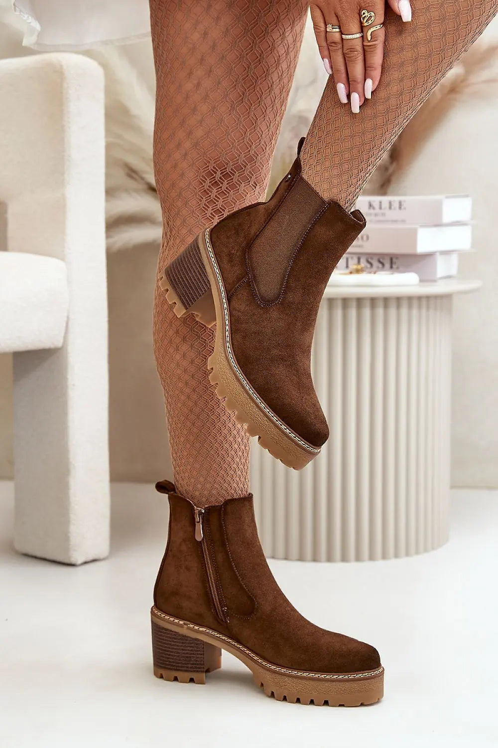 Velmorin Suede Block Heel Boots Plush Fashion Hub 130.00